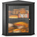 Kitsure Wooden Corner Bread Box for Kitchen Countertop, Large, Black | 2-Tier Bread Container with Magnetic Acrylic Door, Kitchen Counter Organizer for Snacks, Loaves,, Homemade Bread Storage by Kitsure
