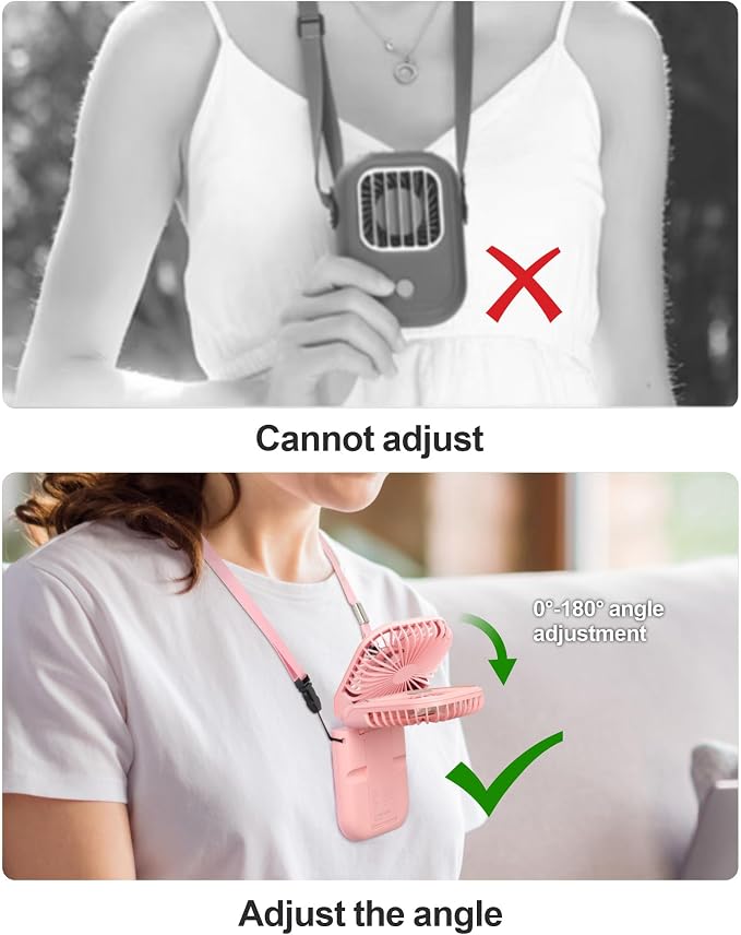F-color Portable Handheld Fan - Small Hanging Neck Fan Travel Use, Pink | Foldable Handle, Rechargeable Airflow Helps Cool Commutes, Beach Days, Desk Time, Outdoor Lines, Travel and Summer Walks - Image 8
