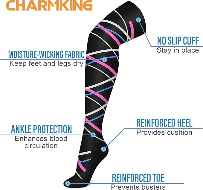 CHARMKING 3 Pairs Thigh High Compression Socks for Women and Men 15-20 mmHg Boost Circulation and All Day Comfort - Image 4