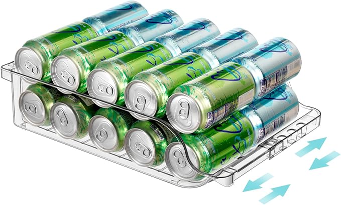 Clear Width Adjustable Soda Can Organizer for Refrigerator Fridge | Expandable Soda Can Dispenser for Beer Seltzer Soda Pop Can Soda Expand Organizer for Fridge Kitchen Pantry Storage Container by BingoHive