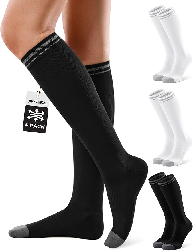 FITRELL 4 Pairs Compression Socks for Women & Men, 15-20mmHg Circulation Support for Athletic Travel Daily Wear by FITRELL