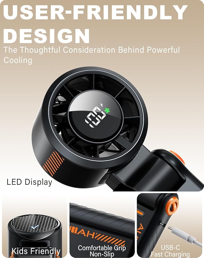 Portable Handheld Turbo Fan - 5 Speed Mini Personal Fan with Strong Airflow, Foldable 3 in 1 Rechargeable Battery Operated Trave Essentials Hand Fans for Indoor/Outdoor Use, Black - Image 6