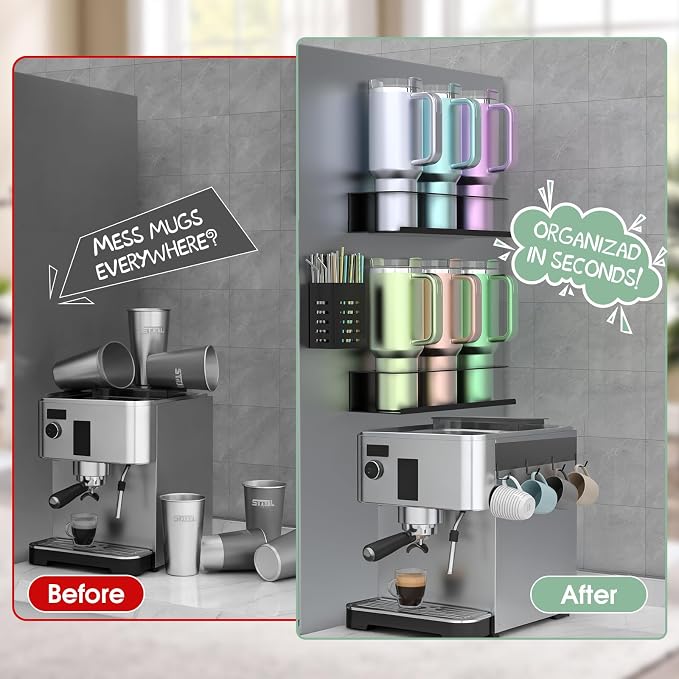 POLRAI 4 Pack Magnetic Cup Holder for Refrigerator, Water Bottle Organizer for Stanley and Tumbler, Accessory with Lid Hook Straw Holder and Double Sided Tape for Kitchen Fridge Cabinet - Image 4