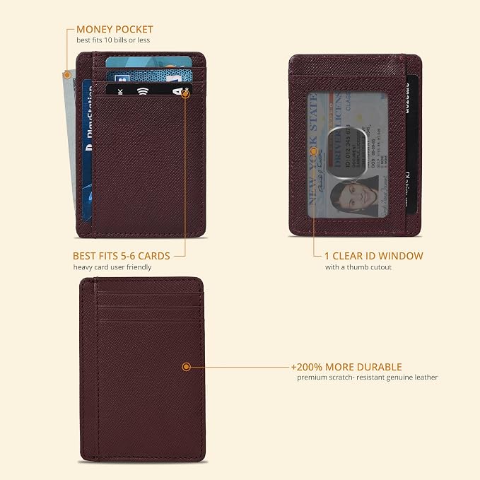 Berry Leather Slim Minimalist Wallet, RFID Blocking Front Pocket Card - Image 2