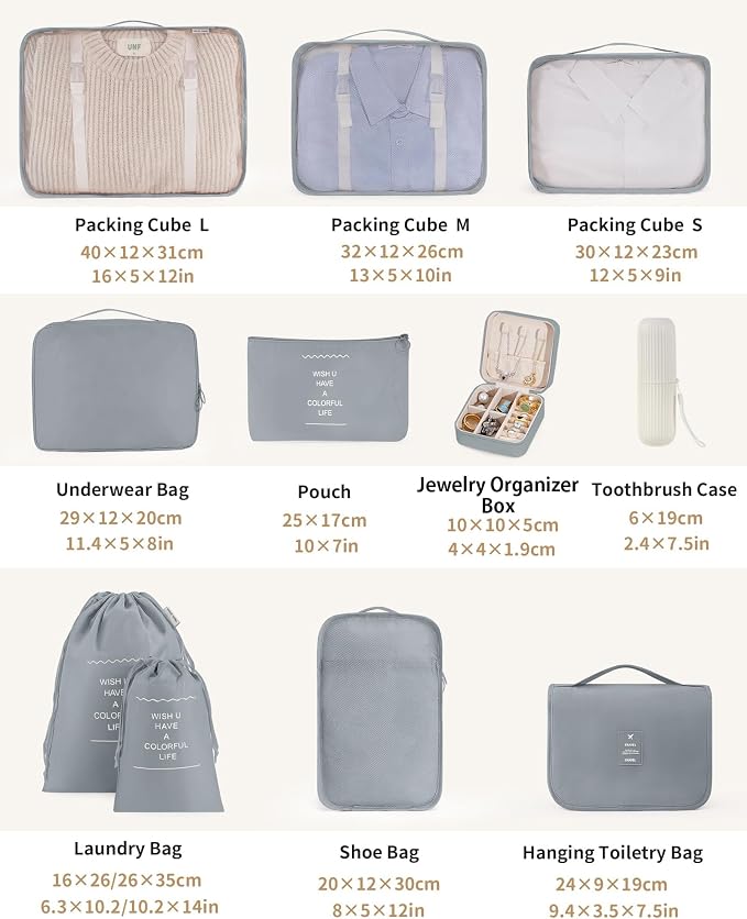 Packing Cubes 11 Set, Suitcase Organizers, Luggage Organizer Bags for Travel, Packing Cubes for Travel, with Toiletry Bag Essentials,Gray - Image 2