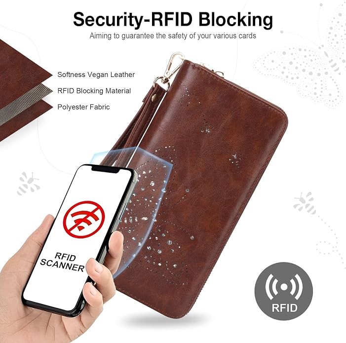 KITEVIUN RFID Wallet Women, Large Capacity Butterfly Cell Phone Clutch Purses Ladies Wristlet Wallets for Women - Image 6
