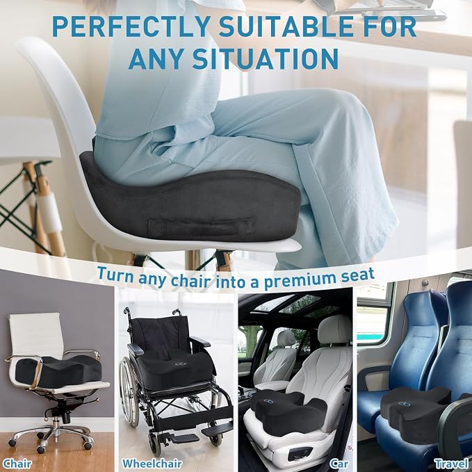 BlissTrends Thick Seat Cushion for Office Chair & Car Seat, XL, Grey | 5.2in Memory Foam with Removable Velvet Cover, Ergonomic Tailbone & Sciatica Support for Pressure Relief and Long Sitting - Image 5