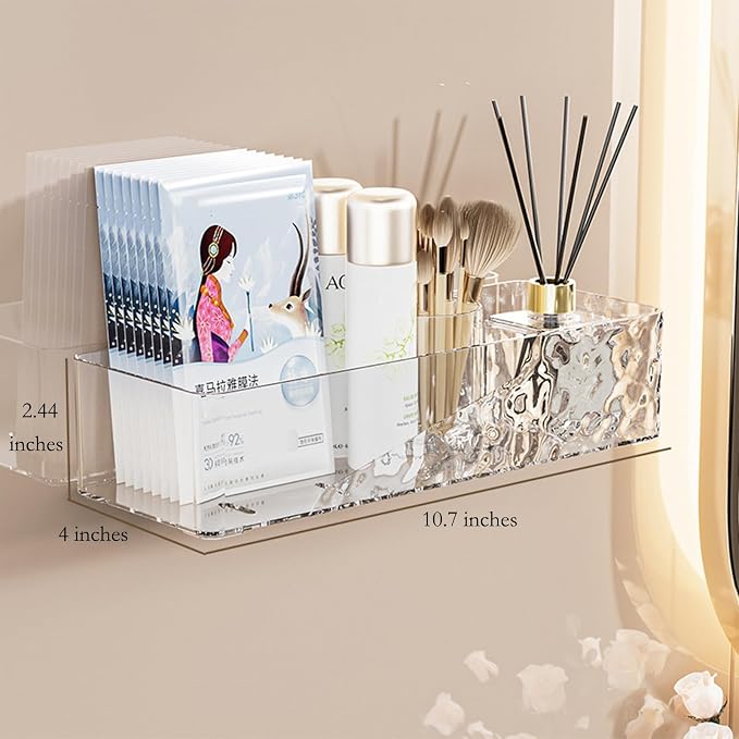 Lae Nuvole Adhesive Shower Caddy, Wall Mount Bathroom Organizer, Clear | No-Drill, Renter Friendly, Quick-Drain Bottom, Holds 11 lbs, for Shower & Makeup Storage, apartment dweller, home organizer - Image 2