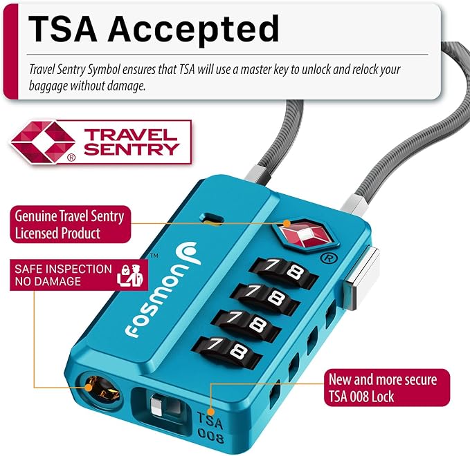 Fosmon TSA Approved Luggage Locks, 4 Digit Combination Cable Travel Lock for Suitcase & Backpack, Heavy Duty Metal Body Padlock with Open Alert Indicator (Blue, 2 Pack) - Image 2