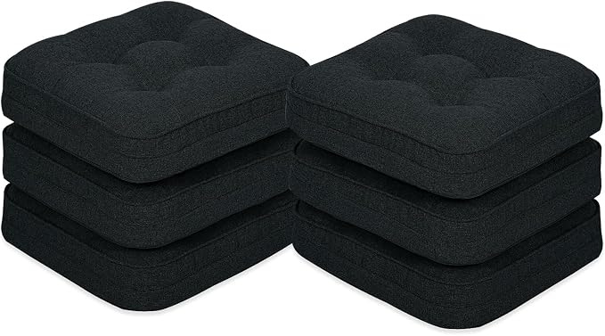 GOFORIT Tufted Shredded Memory Foam Chair Pads，Kitchen Chair Cushions for Dining Chairs,Non-Slip Seat Cushions with Removable Cover, 16'' x 16'', 6 Pack,Black by Unknown