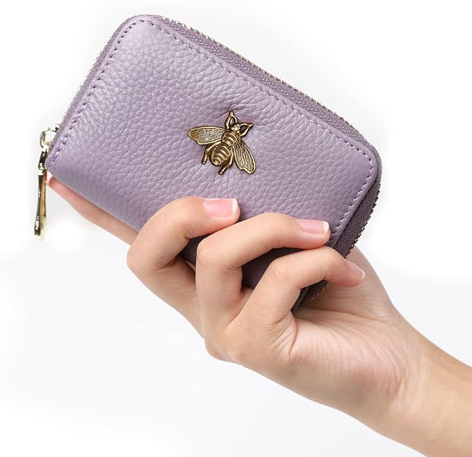 imeetu RFID Credit Card Holder, Small Card Wallet Women, Leather Card Case | Genuine Leather Women's Card & id Cases, Change Coin Purse with Zipper Keychain id Window, 20 Colors & 3 Styles, Daily, Gifts - Image 2