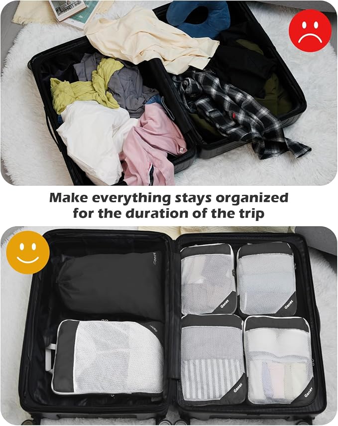 Gonex Compression Packing Cubes for Travel, Mesh Bags Luggage Organizers | Set of 4/5/6/7/10 for Essentials, Extensible, Fits 20"Carry-on Suitcases, See-through Mesh, Double Zipper Compression - Image 8