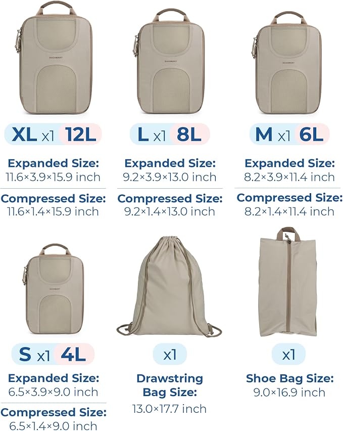 BAGSMART 6 Set Compression Packing Cubes, Travel Luggage Organizer Bags - Image 2