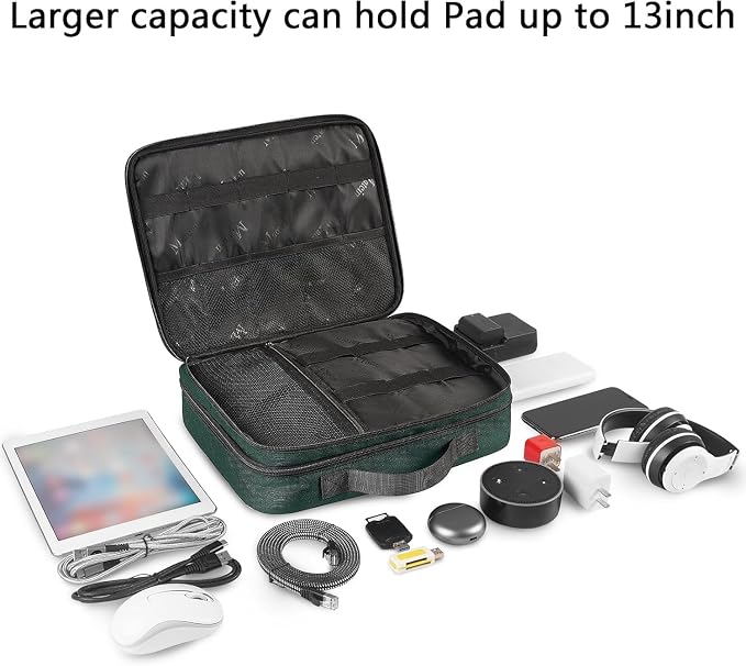 MATEIN Tech Organizer Travel Case, Large Water Resistant Cable Organizer | For Electronic Accessories, Sturdy Carrying Tech Bag, with Handle for Cord, Power Bank, Tablet (Up to 12.9inch), Peacock Blue - Image 3