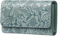 GOIACII Leather Wallets for Women RFID Blocking Western Clutch Blue | Embossed Design, Trifold, Large Billfolds, Vintage Flower, Ladies Purses with Zipper Coin Pocket by GOIACII