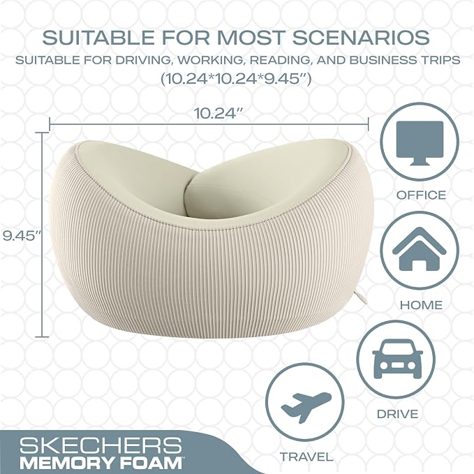 Skechers Men's Memory Foam Neck Pillow, Comfortable & Breathable Travel Pillow, Neck Pillow Airplane for Travel, Car Rides, Home, and Office Use, Ergonomic Design for Men and Women,Beige - Image 5