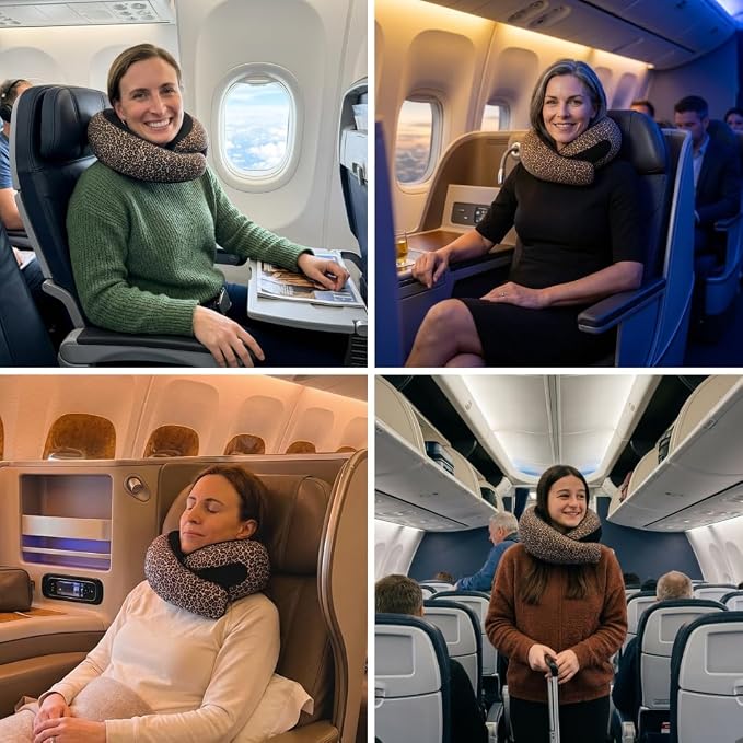 FlyHugz® Neck Travel Pillow Memory Foam Neck Pillow for Comfort on Airplane Compact and Ergonomic Design for Travel, Car Rides, and Home Use Ideal for Adults and Kids. (Leopard Print) - Image 3