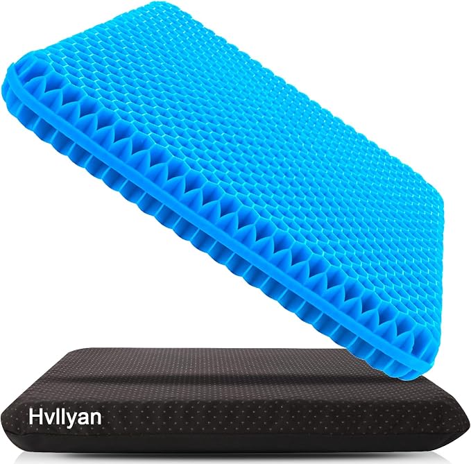 Gel Seat Cushion for Long Sitting, (Thick & Large) Cushion for Wheelchair | Gel Cushion for Office Chair, Soft & Breathable, Chair Cushion, Gel Car Seat Cushion for Hip Pain (Blue Cushion+Black Cover) by Hvllyan