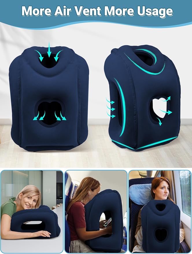Maliton Inflatable Travel Pillow for Airplane Comfortable Sleeping to Relieve Neck and Shoulder Pain, Support Head Inflatable Pillow for Long Flights, Used for Airplanes, Cars, Trains, Office(Blue) - Image 5