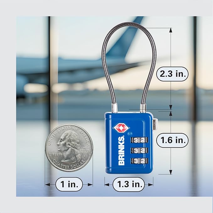 Brinks TSA Accepted Indicator Luggage Lock, Blue - Resettable 3-Dial Combination, 2.5 inch Long Cable Shackle, New More Secure TSA008 Key, 4 Pack - Image 5
