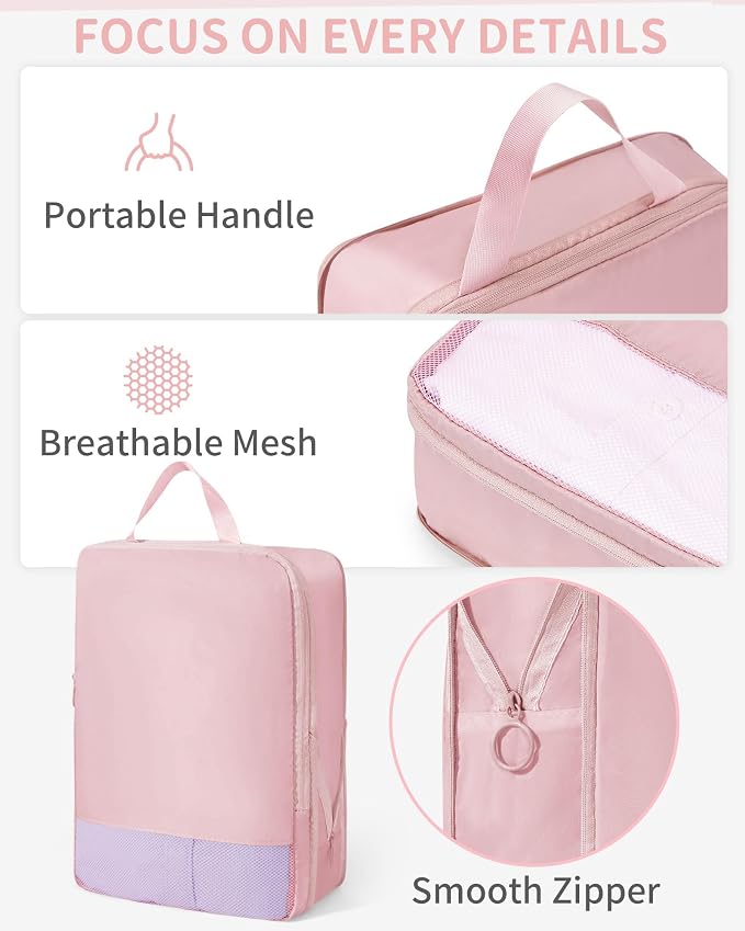 11-Piece Expandable Compression Packing Cubes, Travel Luggage Organizers Set for Suitcase, Lightweight Fabric Packing Bags for Travel Essentials Pink - Image 4