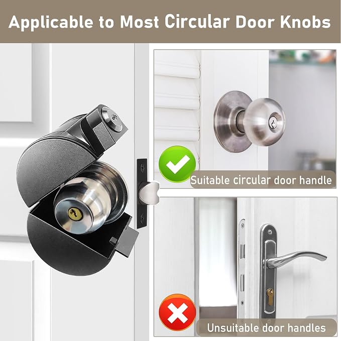 2 Packs Child Proof Door Knob Cover Lock – Prevents Turning of Door Knob and Access to Keyhole, Can be Used for Home Rentals, Evictions, Job Sites & More – Keyed Alike (Black) - Image 4