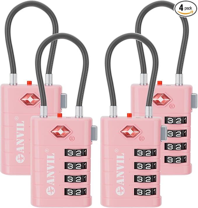 ANVIL TSA Approved Luggage Locks with Search Alert Indicator, 4-Digit Combination Suitcase Lock, Advanced TSA008 Core Heavy Duty Anti-Theft Travel Lock for Double Zippers, Backpacks by ANVIL