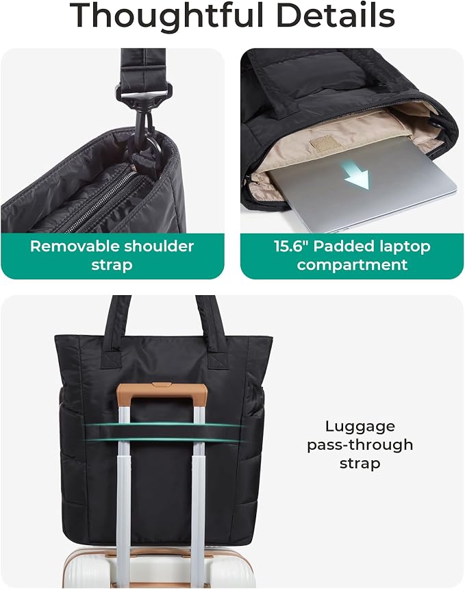BAGSMART Tote Bag for Women, Lightweight Puffy Tote Bag with Compartments Shoulder Bag Handbag for Travel, Work, Gym | Lightweight - Image 6