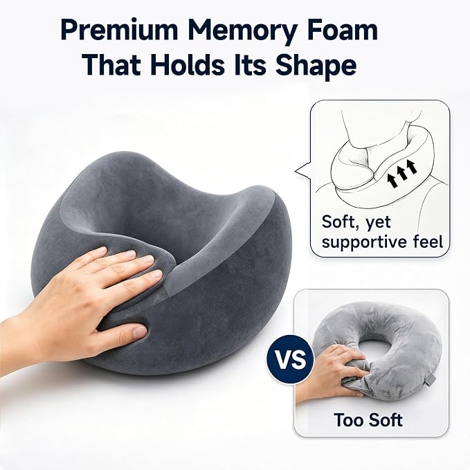 Airplane Travel Pillow, Wrap-Around Neck Support for Long Flights, Gray | Wrap-Around Neck Support Helps Keep Your Head Upright on Long Flights, with Eye Mask and Earplugs - Image 7