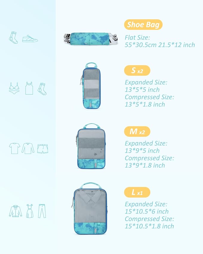 BAGSMART Compression Packing Cubes for Travel Essentials | 14 Set /6 Set /4 Set/2 Set, Lightweight, Durable - Image 3