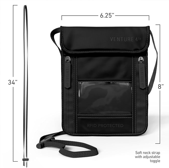 VENTURE 4TH Travel Neck Wallet, RFID Blocking Passport Holder - Sleek Black - Image 6