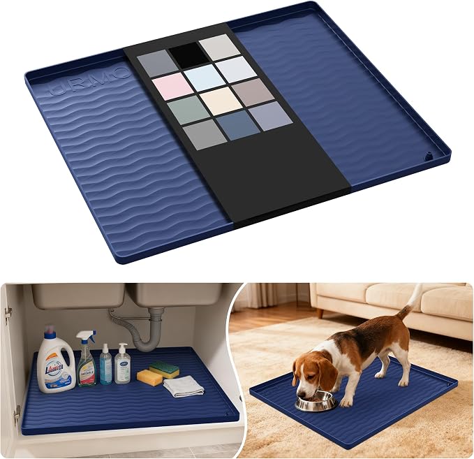 URMONA Waterproof Silicone Under Sink Mat 22'' x 19'' Shelf Liner for Kitchen and Bathroom, Cabinet and Counter Protector, Storage and Organizers, Litter Mat, Pet Cat Puppy Essentials(Navy) by URMONA