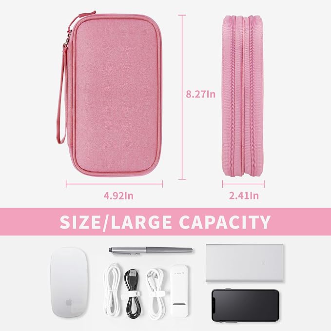 Lcsmaokin Electronics Organizer Travel Case,Electronic Accessories Storage Bag,Portable Waterproof Cable Organizer Bag,Travel Cord Organizer Bag for Small Charging Cord Storage,Cables,SD Card-Pink - Image 4