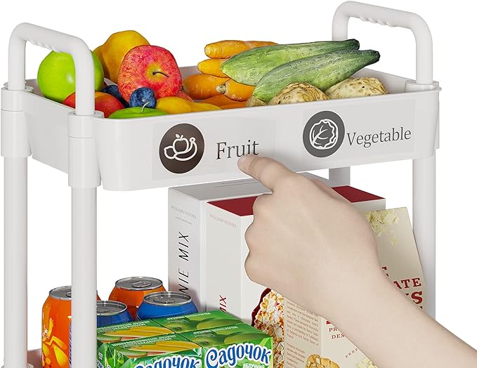 Laiensia 5-Tier Rolling Cart with Wheels,Multifunction Utility Storage Carts, Kitchen Storage Organizer,Mobile Shelving Unit for Bathroom,Laundry,with Classified Stickers,White - Image 2