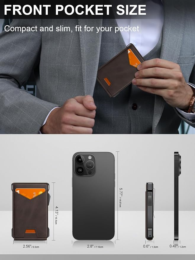 Wallet for Men RFID Wallet with 2 ID Windows & Money Clip, Slim Pop Up Card Holder for 10-12 Cards, Bifold Minimalist Smart Wallet for Front Pocket, Compact Metal Credit Card Holder, Gifts for Men - Image 7