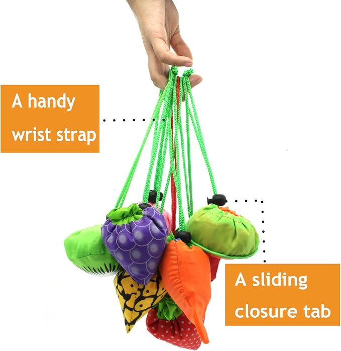 10PCS Fruits Reusable Grocery Shopping Tote Bags Folding Pouch Storage | Reusable Grocery Bags Foldable Machine Washable Reusable Shopping Bags,Lightweight Polyester Fabric - Image 2