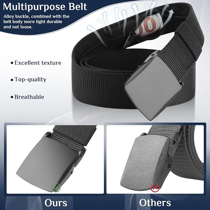 Money Belt- Travel Security Money Belt with Secret Compartment, Anti-Theft Nylon Hidden Money Pouch with Zinc Alloy Buckle for Dad Boyfriend Men, Business Travel Daily - Image 4