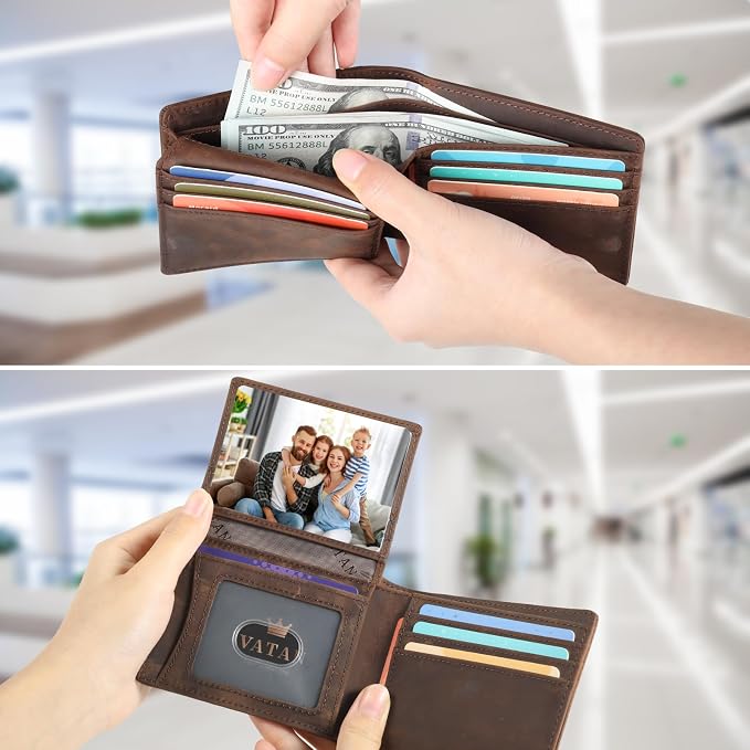 VATAN Wallet for Men Slim RFID Blocking Leather Credit Card Holder Wallet for 15 Cards, Bifold Minimalist Thin Wallet with 2 ID Windows & Cash Slot, With Gift Box (CH Coffee) - Image 3