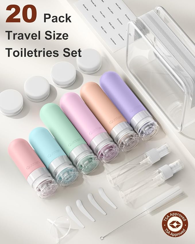 20 Pack Travel Bottles for Toiletries, Original Patented, TSA Approved Travel Size Containers, Leak Proof Silicone Shampoo and Conditioner Bottles Women & Men, Airplane Cruise Essentials, Periwinkle - Image 2