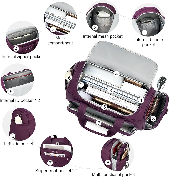 Hanke Small Underseat Carry On Luggage Bags for Travel with 10 Pockets. | Airline Approved Foldable Personal Bag w/ Luggage Sleeve; Tote Duffle & Bento Bag, Flight Attendant Weekender for Men & Women - Image 3