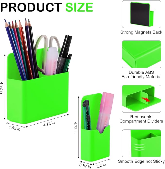 KITANIS Magnetic Pen Holder,2 Pack Magnetic Dry Erase Marker Holder with Generous Compartments,Strong Magnet Storage Marker Pen Pencil Organizer for Refrigerator,Whiteboard,Locker Accessories - Image 2