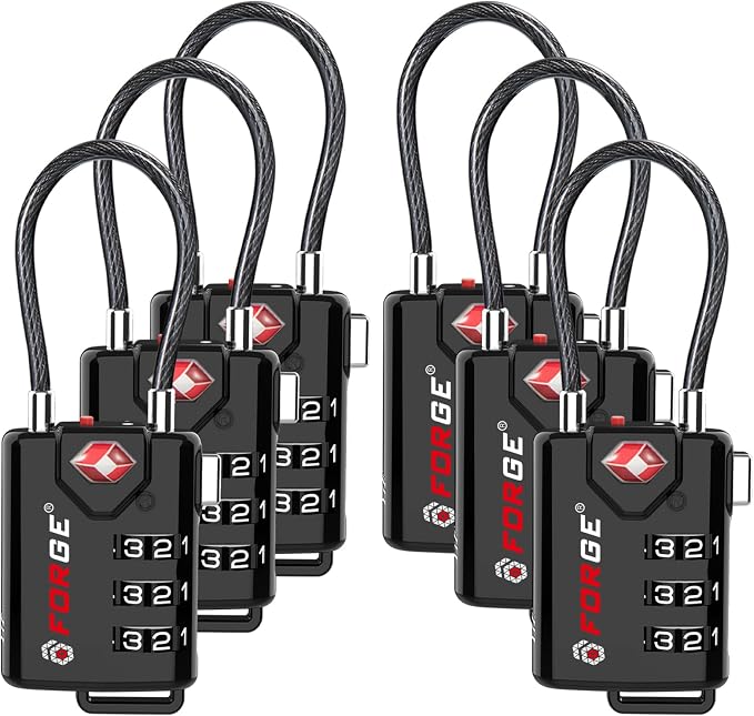 Open Alert TSA Approved Luggage Locks, 6 Pack, Easy Read Dials with Alloy Body. by Forge