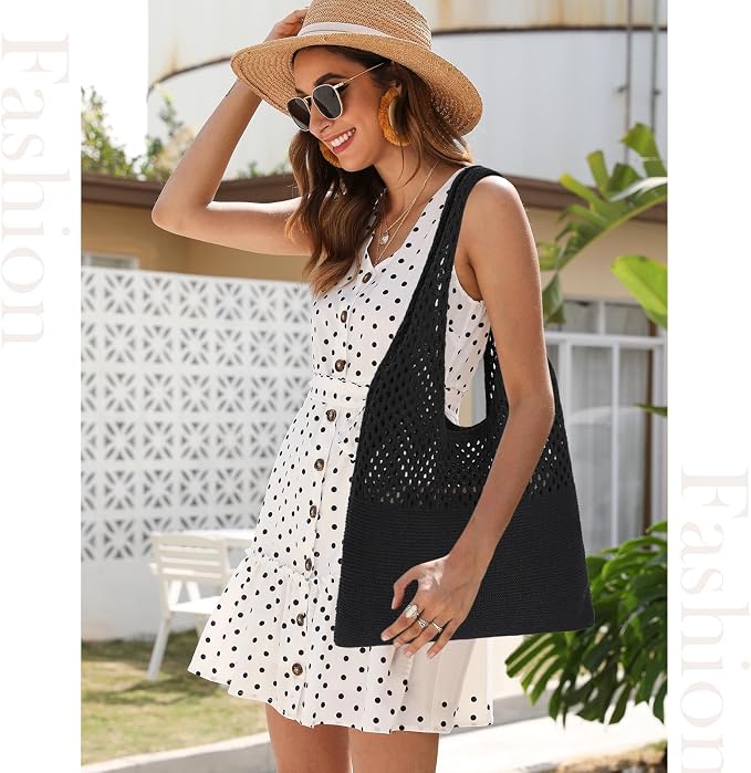 Sightor Crochet Tote Bag, Mesh Beach Bag Knit Summer Hobo Bag for Women | Beach Tote bag Vacation Outfits Aesthetic Boho Bag - Image 2