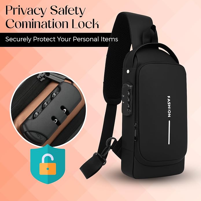 Unisex Anti-Theft Sling Bag with USB Port, Water-Resistant Crossbody Chest Backpack for Travel & Work - Image 4