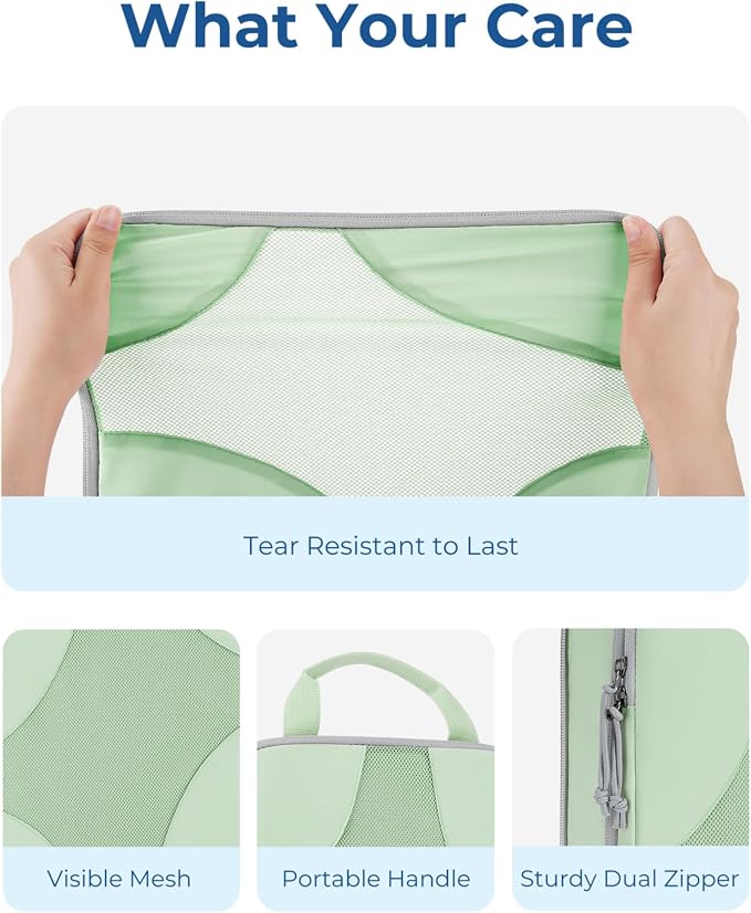 Bagsmart Compression Packing Cubes (Light Green, 6 Set) | Lightweight, Compressible Suitcase Organizer Set fit Standard Carry-On & Checked Luggage, 6 Set, 14 Set Washable Packing Bags - Image 5