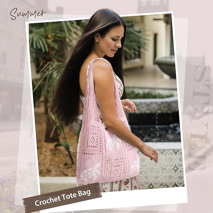 Sightor Crochet Tote Bag, Mesh Beach Bag Knit Summer Hobo Bag for Women | Beach Tote bag Vacation Outfits Aesthetic Boho Bag - Image 7