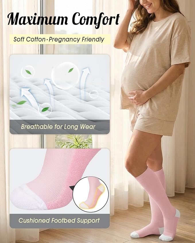 CTHH Soft Cotton Compression Socks for Women Men 20-30mmHg Knee High Socks | Support Circulation for Running, Flying, Nurses, Pregnancy (2 Pairs) - Image 2