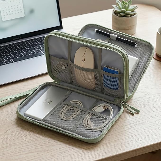 CAAORDKSO Large Electronics Travel Organizer Case, Cable Organizer Bag Water Resistant Double Layers Accessories Storage Bag Tech Pouch, for Cord, Charger, Power Bank, Earphone (Mint Green, X-Large) - Image 7