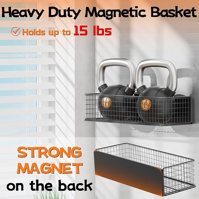 ULIBERMAGNET Magnetic Baskets Fridge Organizers, Large Capacity Metal Wire Mesh Basket Spice Rack for Fridge Storage, Magnetic Shelf for Garage, Laundry, Kitchen, Workshop, Cabinet(2 Pack) - Image 5