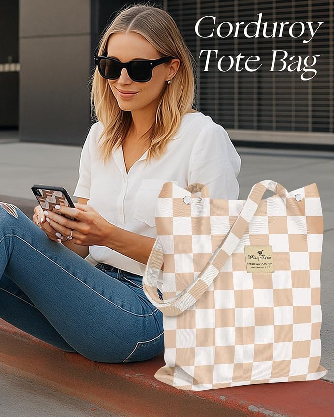 Miss Adola Corduroy Tote Bag for Women with Aesthetic Design | Magnetic Buckle & Pocket, Reusable, Soft, Roomy, Long Shoulder Handles, Double-sided Print, Casual Daily Work, Grocery Bags - Image 6